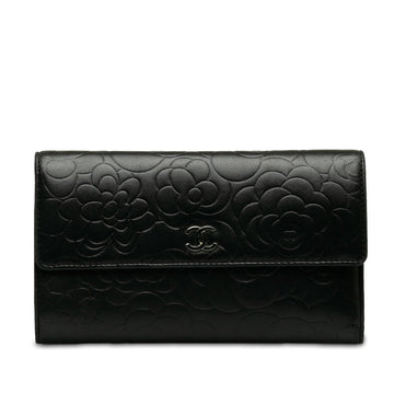 Chanel CAMERIA COCOno mark Double Folded Wallet Black   CHANEL
