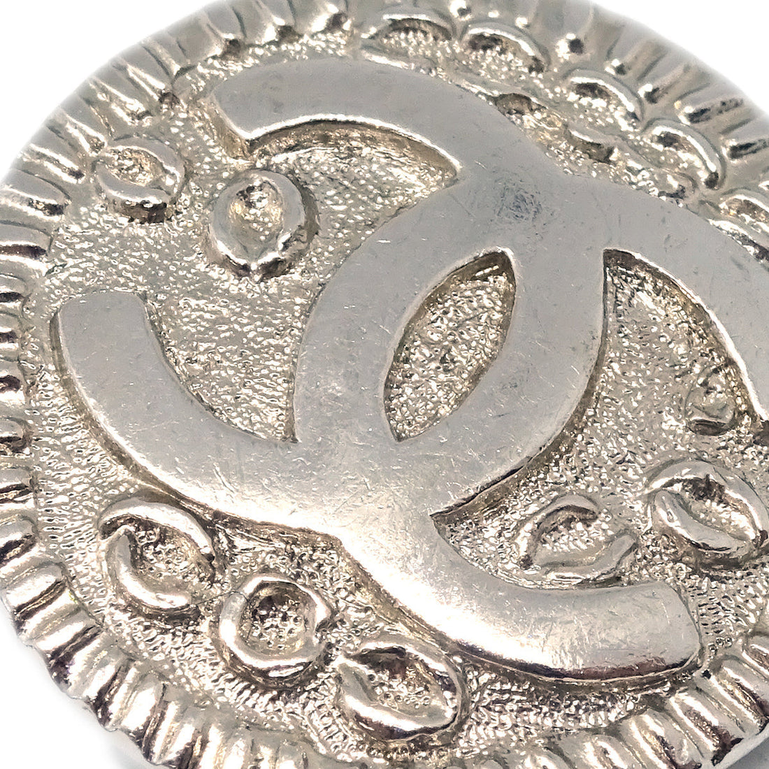 Chanel Button Earrings Clip-On Silver 97P