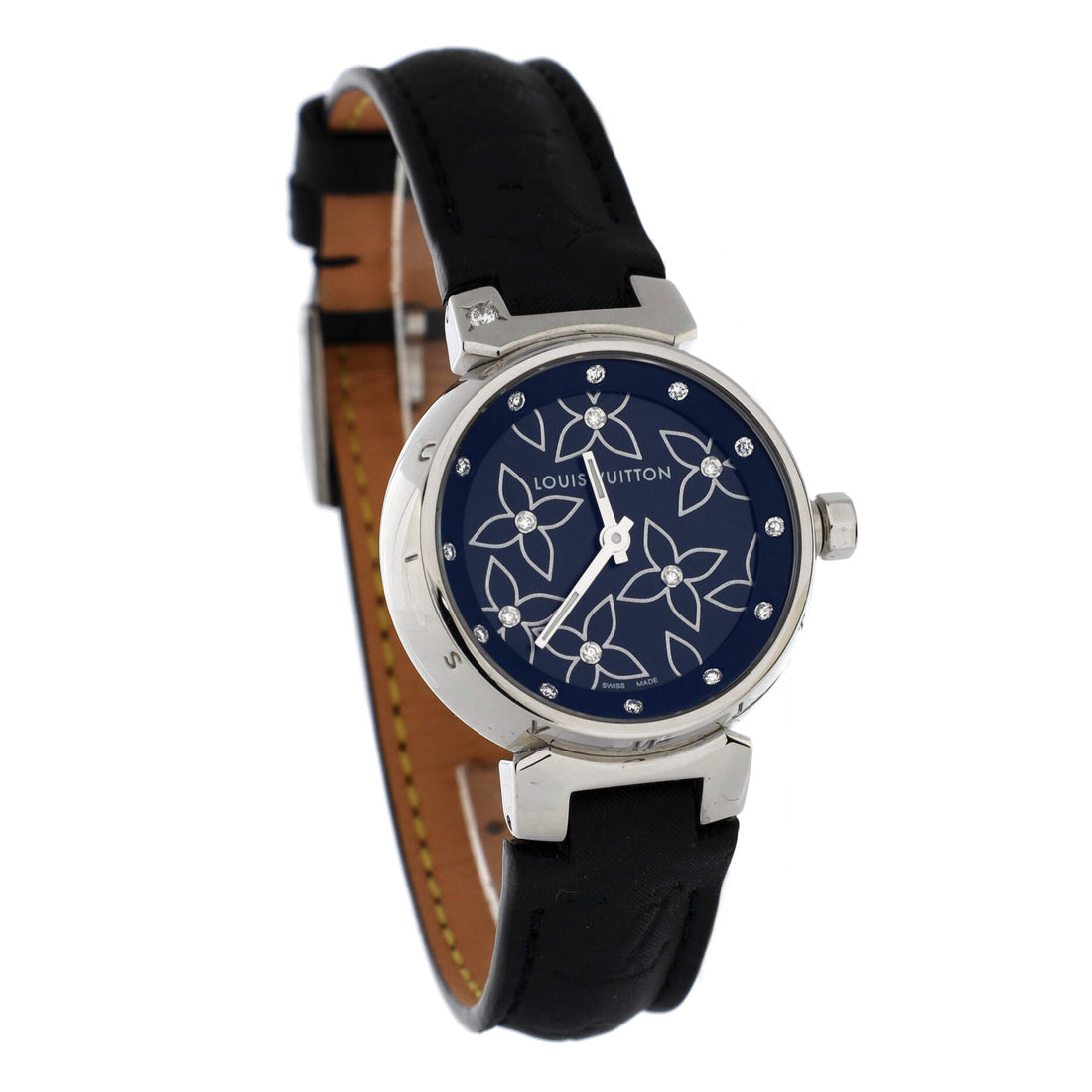 Tambour Lovely Quartz Watch Stainless Steel and Leather with Diamonds 28