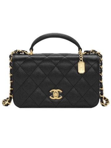 WoMen's CC Logo Gold Hardware Grained CalBNkin Flap Cross Bag Black Chanel
