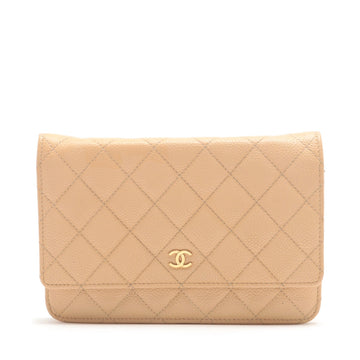 Chanel Matrasse Caviar S Chain Wallet Beige Gold