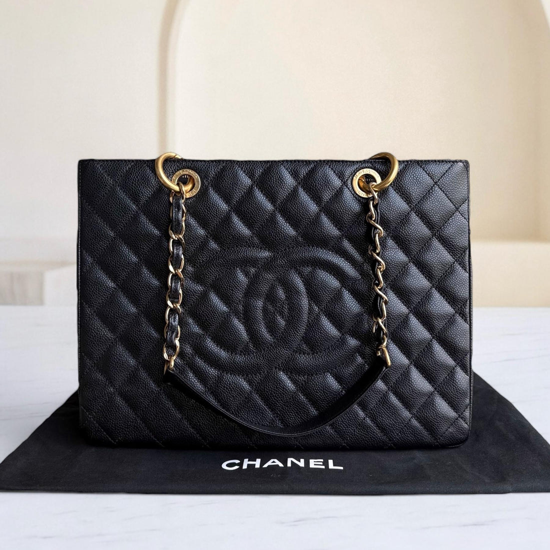 Chanel GST Grand Shopping Tote - Togo/epsom/caviar/clemence/callfskin/cowhide/lambskin Quilted Grained CalBNkin Black Gold Hardware Series 14