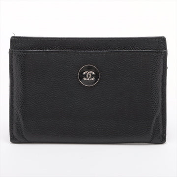 Chanel Coconut Button Caviar S Card Case Black Silver Gold
