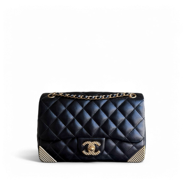 Chanel Rock The Corner Seasonal Flap Small - 20CM Quilted CalBNkin Midnight Blue Gold Hardware Series 24