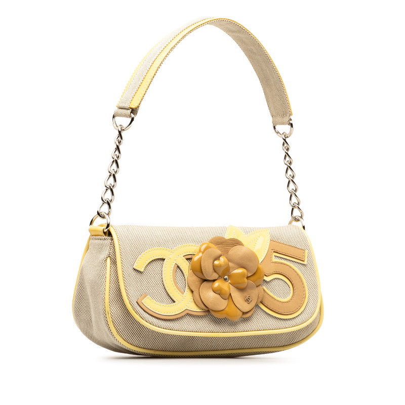 Chanel None.5 Camellia Chain One-Shoulder Bag Yellow Gr Canvas  Leather  Chanel