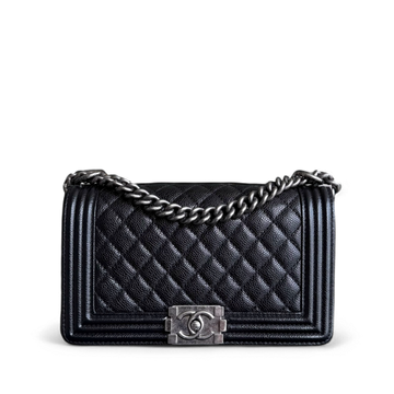 Chanel Boy Medium - Togo/epsom/caviar/clemence/callfskin/cowhide/lambskin 25CM Quilted Black Ruthenium Silver Hardware Series 19
