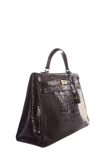 Hermès Black Croc Kelly 35 GHW  Handbag