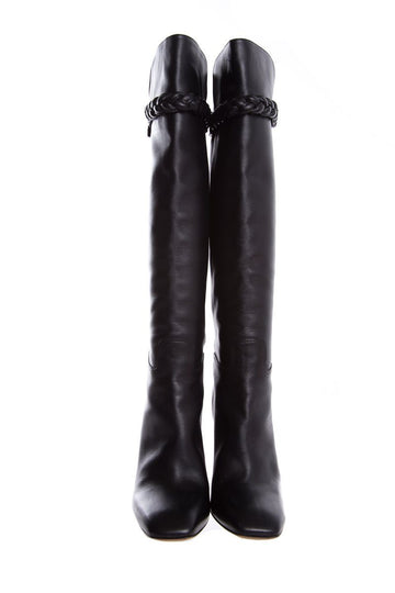 Valentino Black Braided Leather Knee-High Boots SZ 38.5