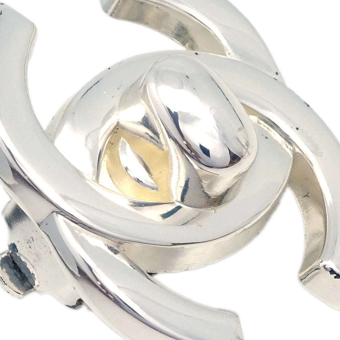 Chanel CC Turnlock Earrings Clip-On Silver Large 96A