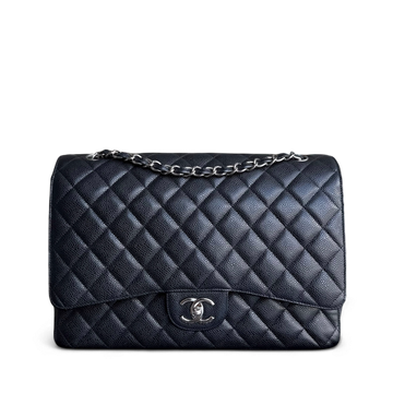 Chanel Classic Flap Maxi - Togo/epsom/caviar/clemence/callfskin/cowhide/lambskin Double Flap 33CM Quilted Black Silver Hardware Series 15