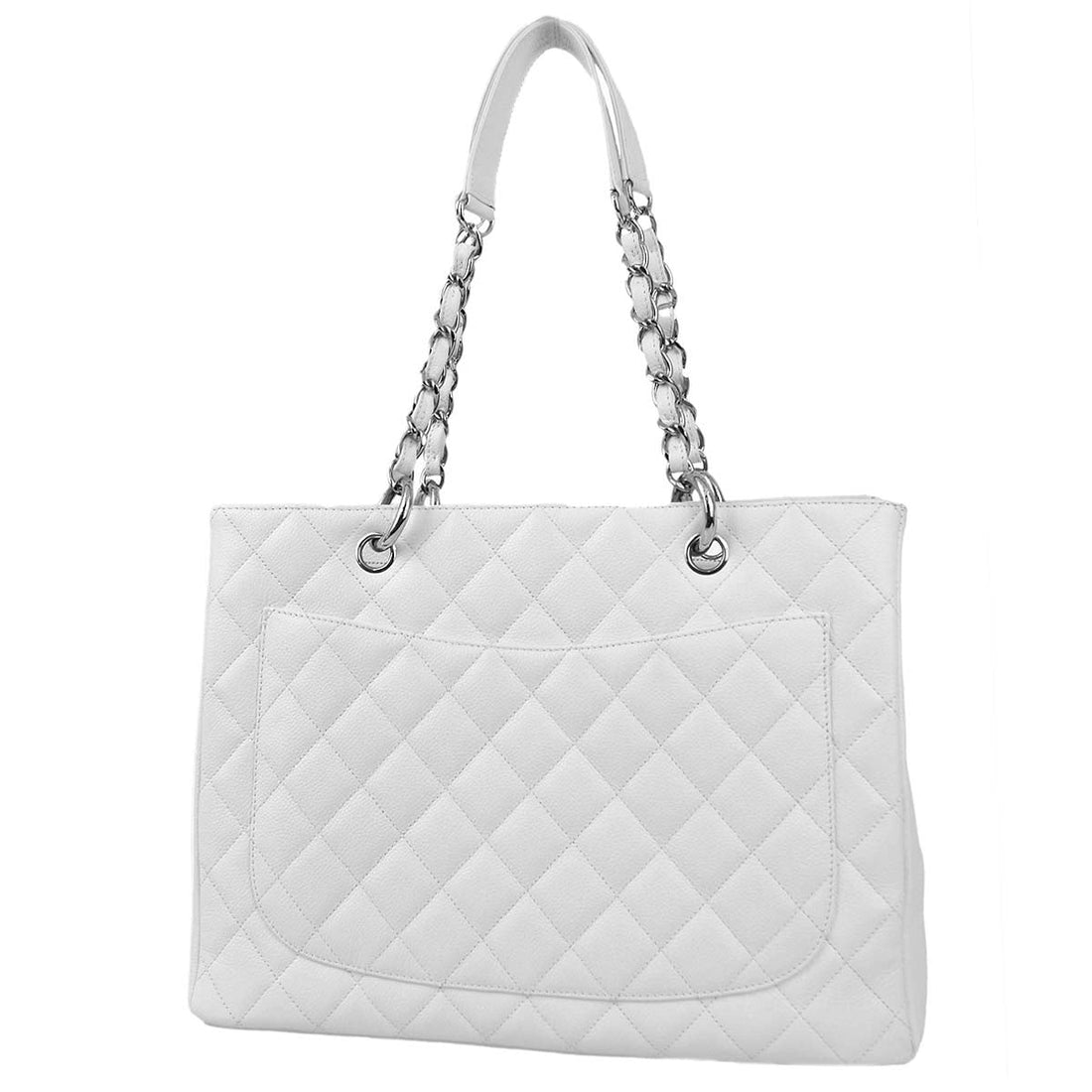 Chanel White Caviar Grand Shopping Tote GST Chain Handbag