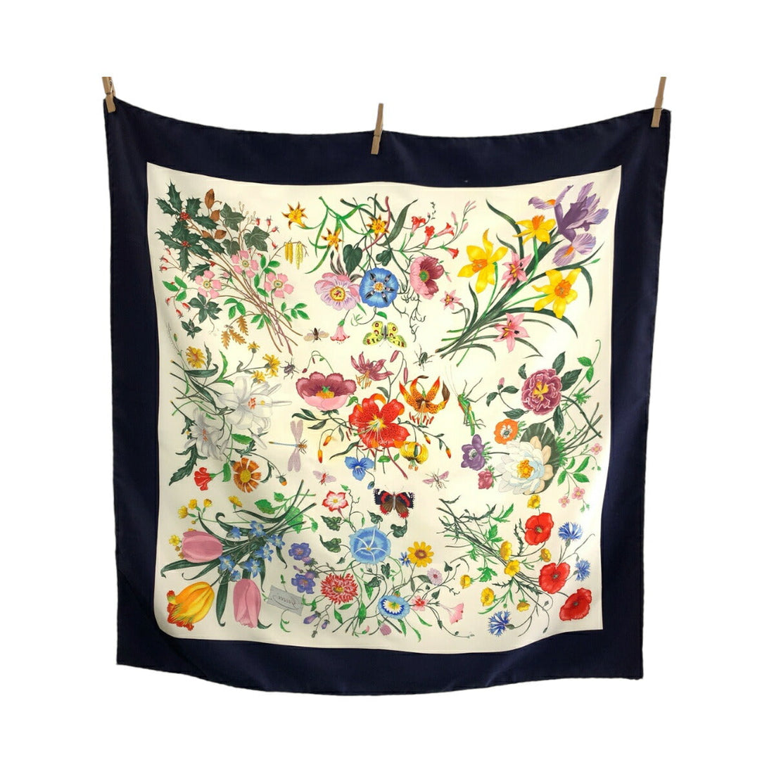 Gucci Flora Silk Scarf Navy Multicolor