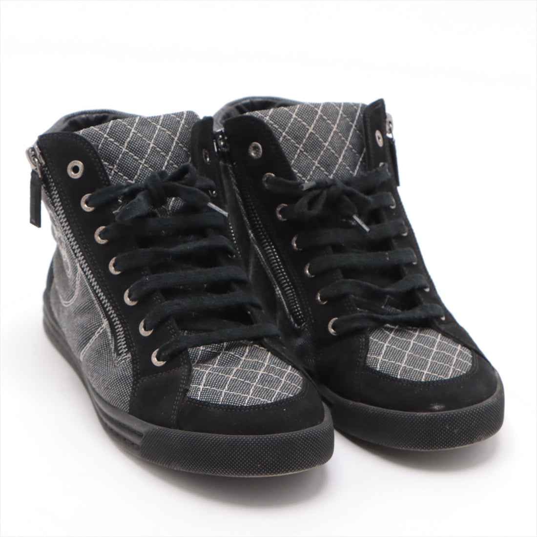 Chanel Coco sweat x canvas high-cut sneaker 39 ladies black x white G30617 mattress double jeep stick  happy no market shop