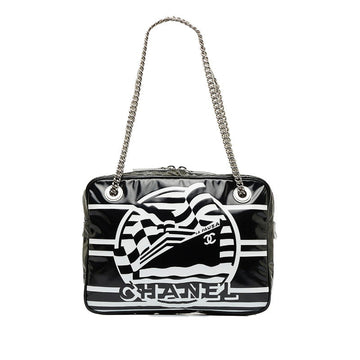 Chanel 19 Cruise Collection LA PAUA Cocono mark Chain Shoulder Bag Black White PVC Leather  CHANEL