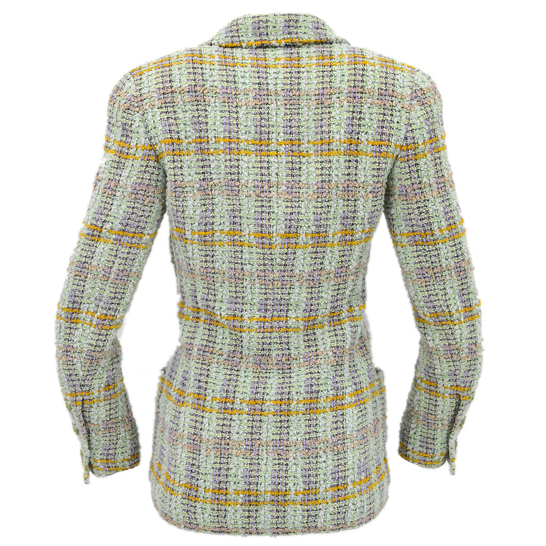 Chanel Double Breasted Jacket Green Tweed