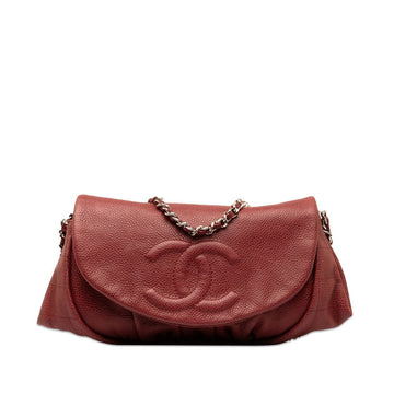 Chanel Coco Half Moon Chain Shoulder Bag Wine Red Silver Caviar S  CHANEL