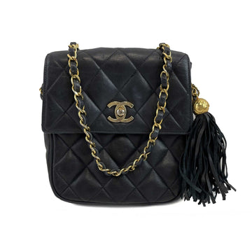CHANEL Small Square New Leather  Gold CC Tassel Black Crossbody Handbag