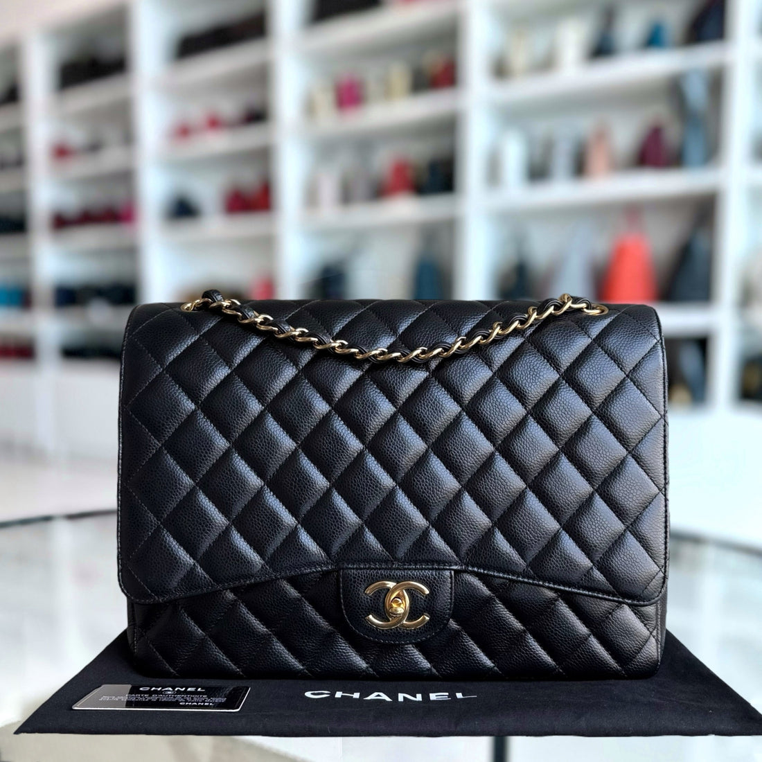 Chanel Classic Flap Maxi - Togo/epsom/caviar/clemence/callfskin/cowhide/lambskin Double Flap 33CM Quilted Black Gold Hardware Series 18