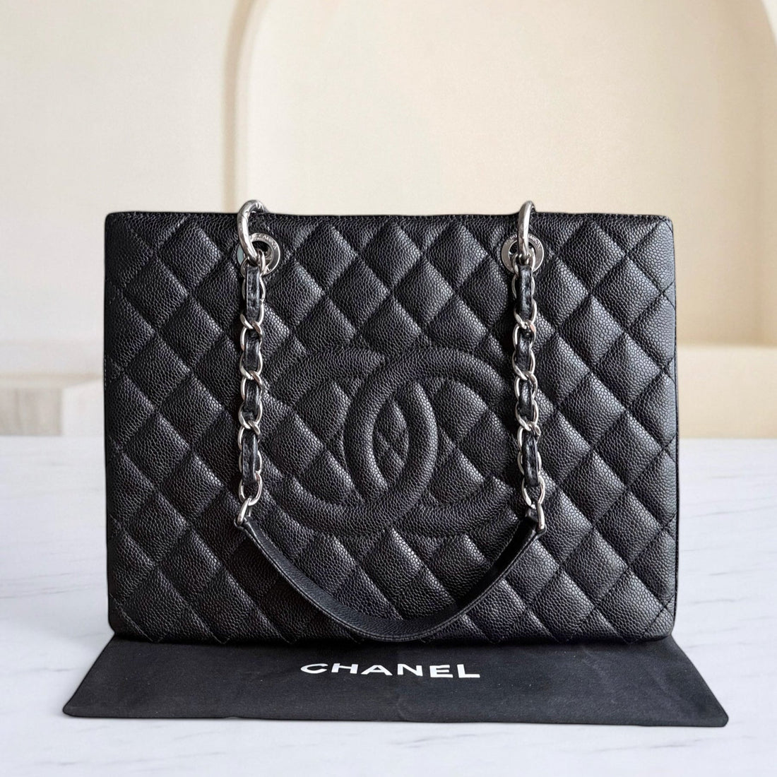 Chanel GST Grand Shopping Tote - Togo/epsom/caviar/clemence/callfskin/cowhide/lambskin Quilted Grained CalBNkin Black Silver Hardware Series 19
