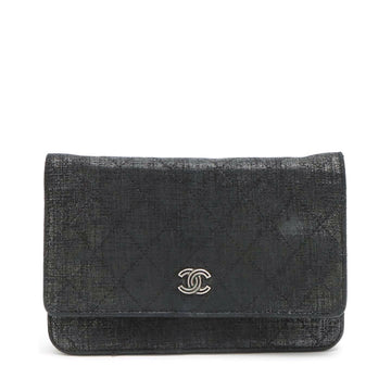 Chanel Matrasse  Canvas Chain Wallet Black Silver Gold  19th