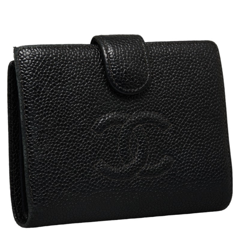 Top Quality Chanel Cocomark Double Folded Wallet Black Caviar  Leather  CHANEL