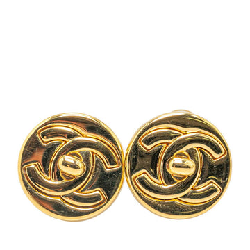 Chanel  Coco Mark Turnlock Earrings Gold Plated