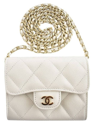 Classic Gold Hardware CalBNkin Chain Half Wallet White Chanel