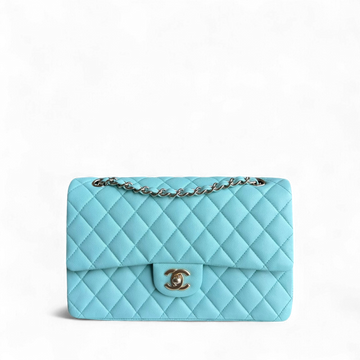 Chanel Classic Flap Medium - Togo/epsom/caviar/clemence/callfskin/cowhide/lambskin 25CM Quilted Light Blue Gold Hardware Series 26