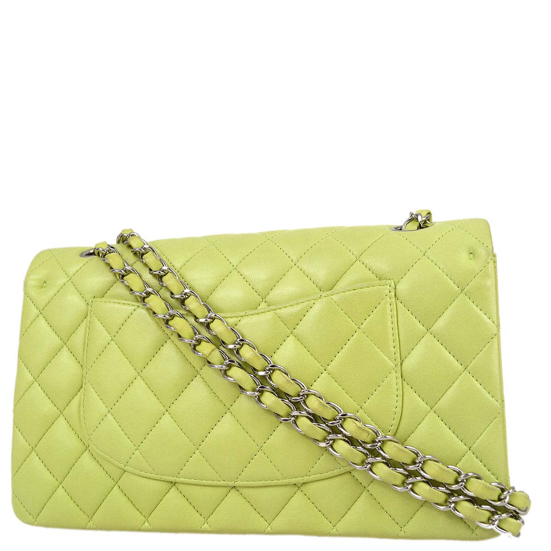 Chanel * Light Green Lambskin Medium Classic Double Flap Shoulder Bag