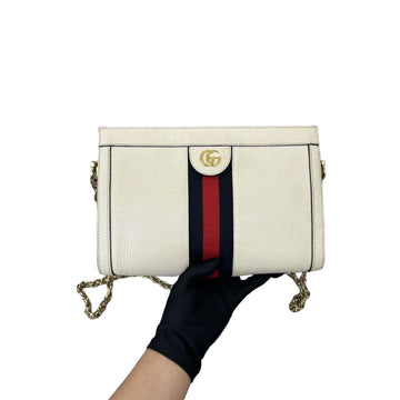 Gucci Ophidia Small Textured CalBNkin White Shoulder Bag GHW