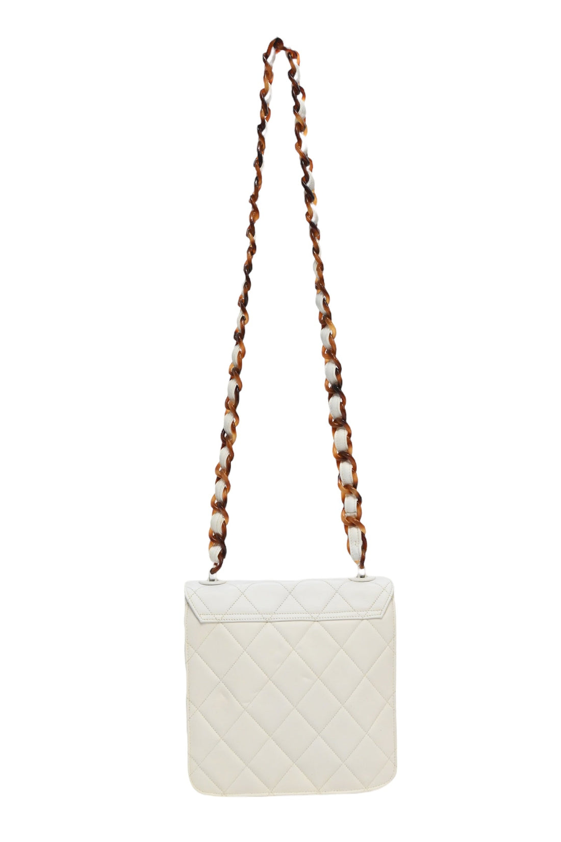 CHANEL White matelasse Togo/epsom/caviar/clemence/callfskin/cowhide/lambskin leather 1994-1996 New crossbody bag with tortoiseshell hardware