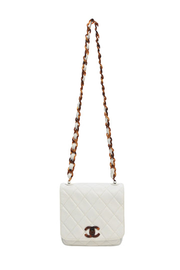 CHANEL White matelasse Togo/epsom/caviar/clemence/callfskin/cowhide/lambskin leather 1994-1996 New crossbody bag with tortoiseshell hardware