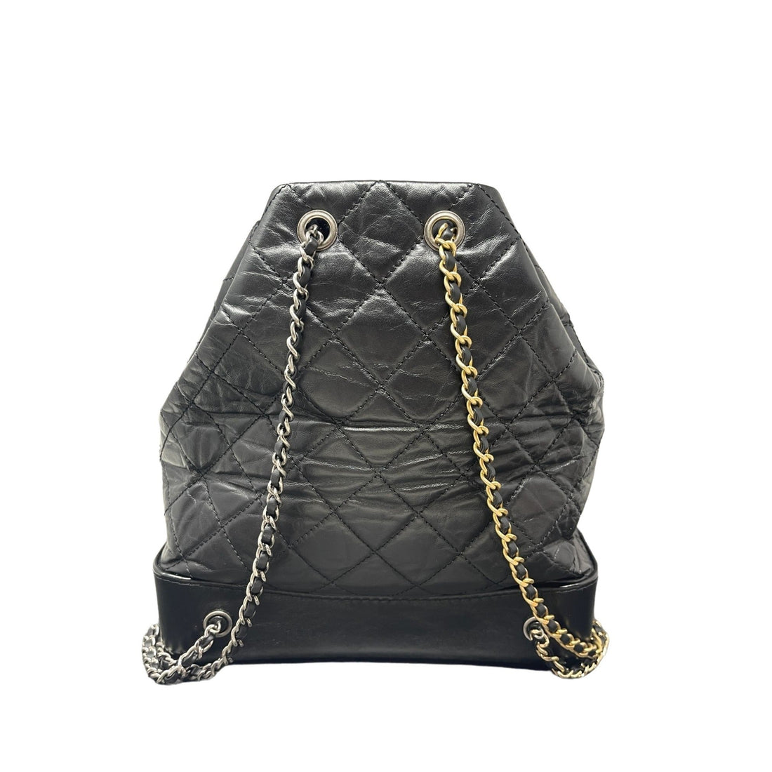 Chanel Chanel Aged CalBNkin Quilted Small Gabrielle Backpack Black - Black