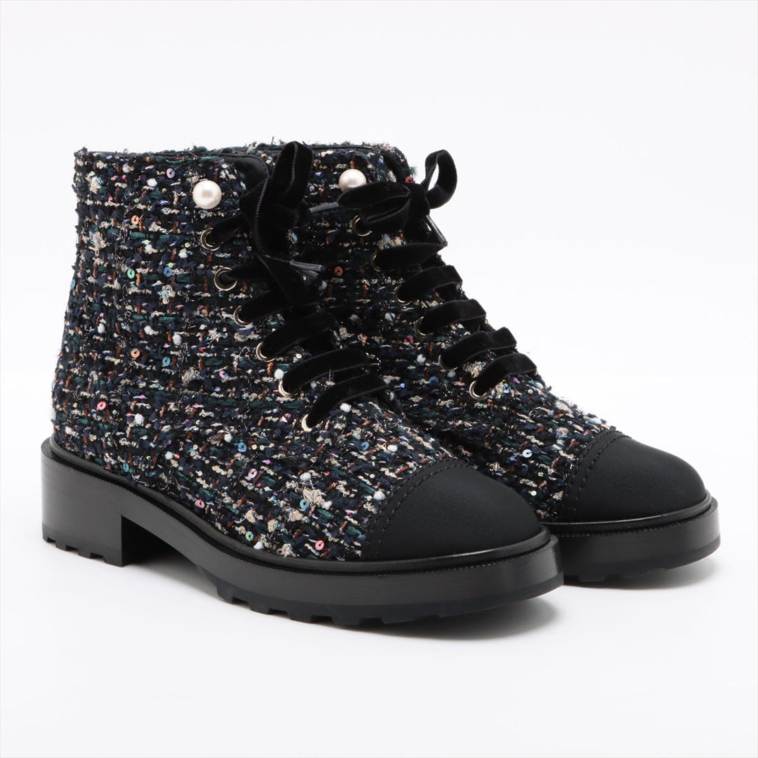 Chanel COCOno mark TWIDE SHORT BOOTS 37.5 LADY BLACK X NAIBI G35154 PERLE  LOVE no markET SHOP