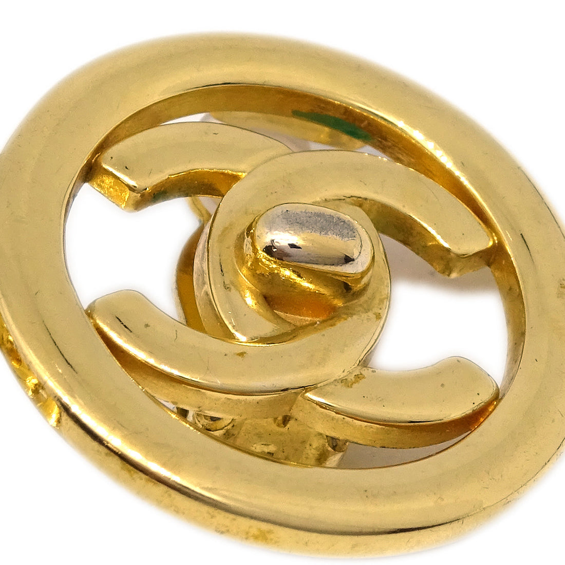 Chanel Turnlock Button Earrings Gold Clip-On 97P