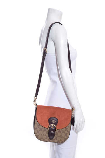 Coach "Kleo 23" Monogram & Rust Suede Cross-Body NWT