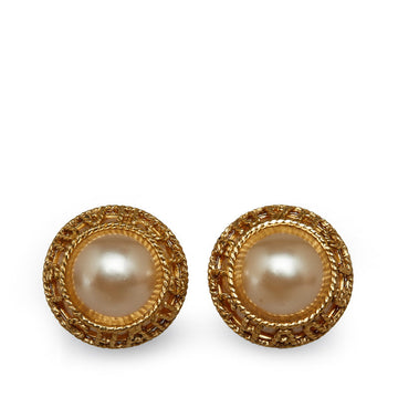 Chanel  Logo Round Fake Pearl Earrings Gold  Ladies Chanel