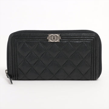 Chanel Boy  Chanel Caviar S Round  Wallet Black Silver Gold
