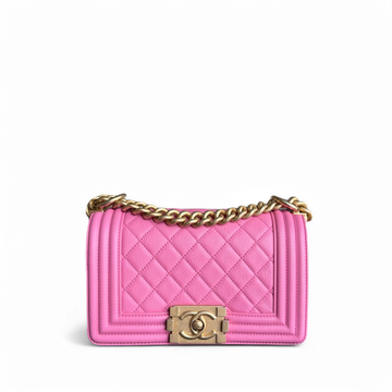 Chanel Boy Small - 20CM Quilted CalBNkin Pink Gold Hardware Series 26
