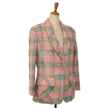 Chanel Check Cocono mark Button Terrard Jacket Pink Multicolor Wool Silk Ladies CHANEL