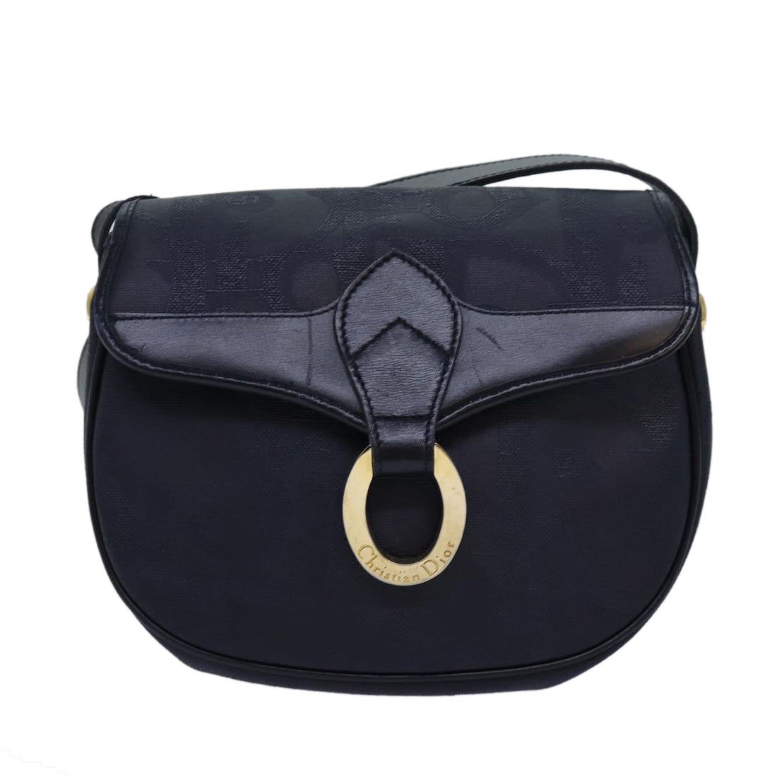 CHRISTIAN Pearl Street Bags Dior Trotter Canvas Shoulder Bag Navy Auth ep4803