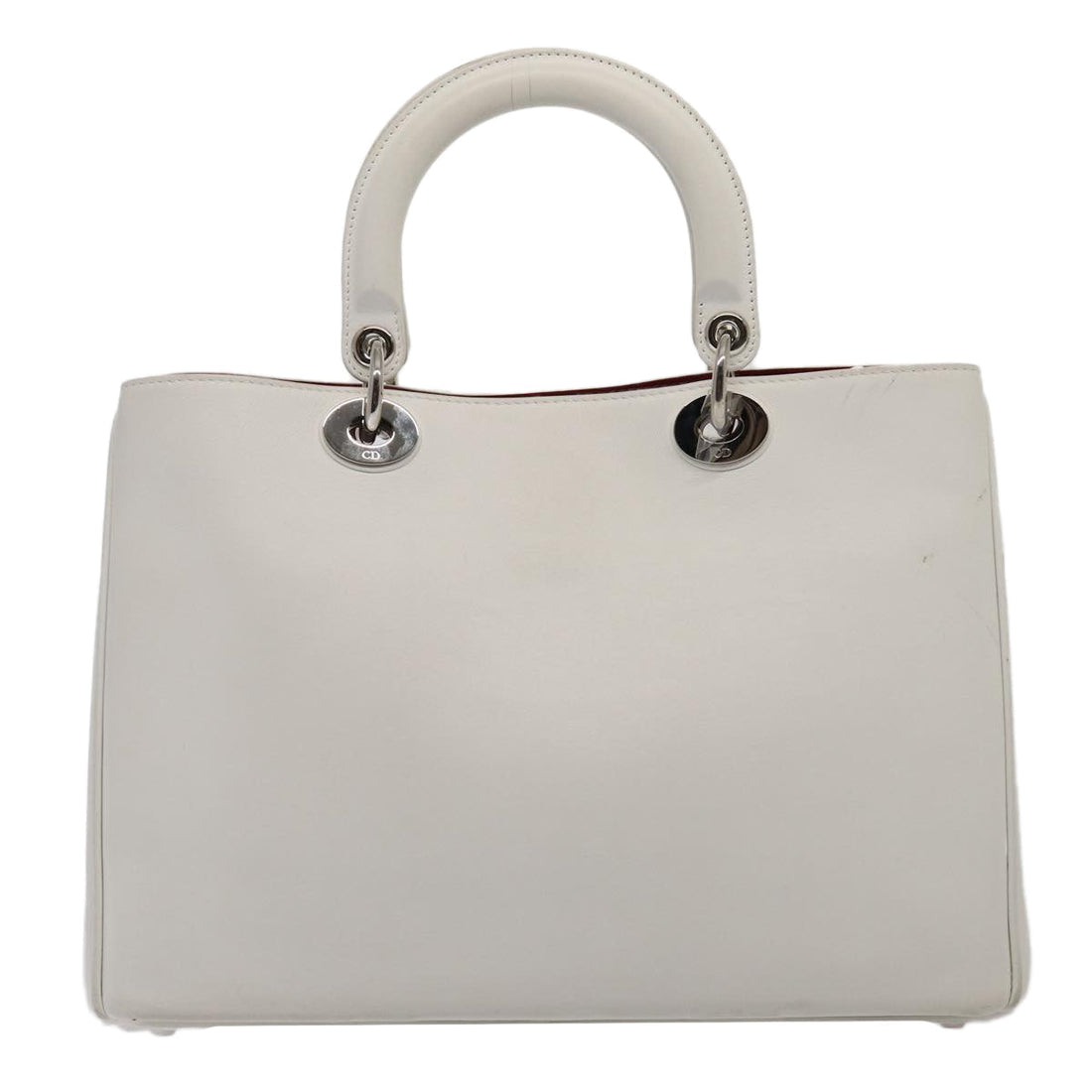 CHRISTIAN Top quality Dior Hand Bag Leather 2way Silver White Auth ep5275A