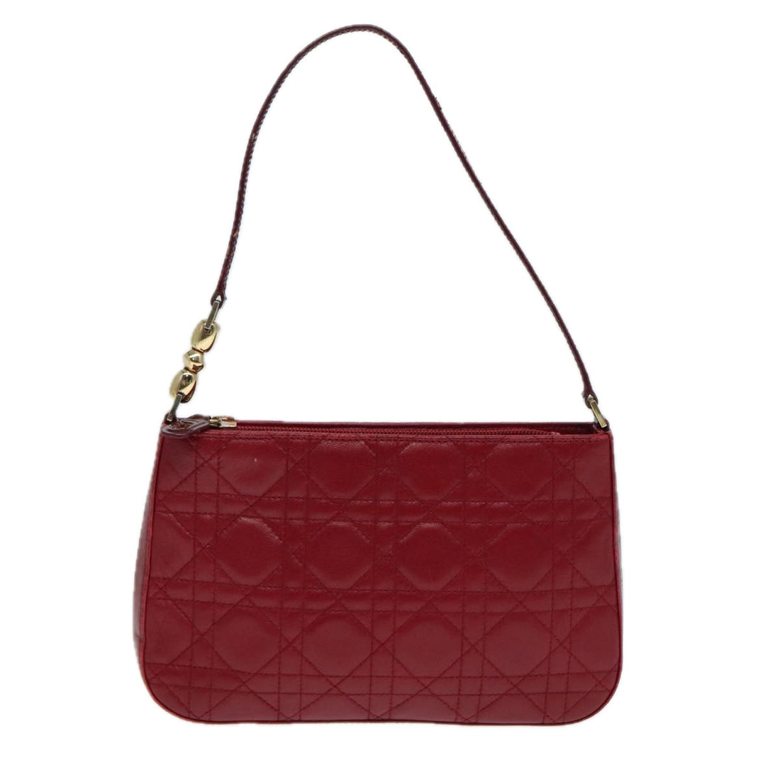 CHRISTIAN Top quality Dior Canage Accessory Pouch Leather Red Gold Auth ep5334