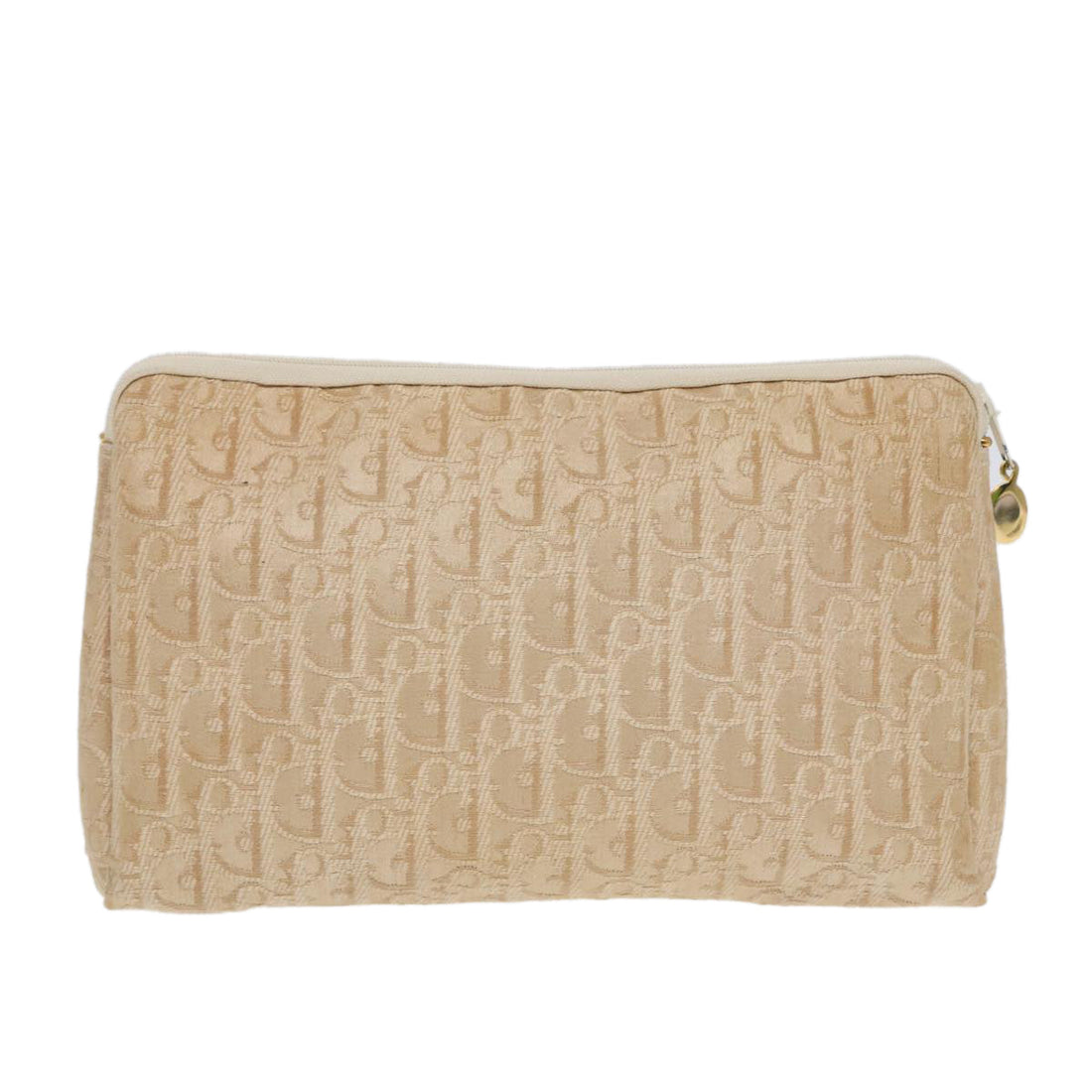 CHRISTIAN Top quality Dior Trotter Canvas Clutch Bag Beige Gold Auth ep5460