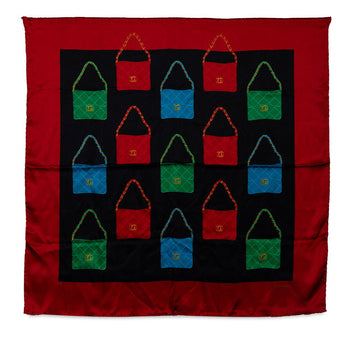 Top Quality Chanel  Silk Scarf Red Flap Bag Motifs