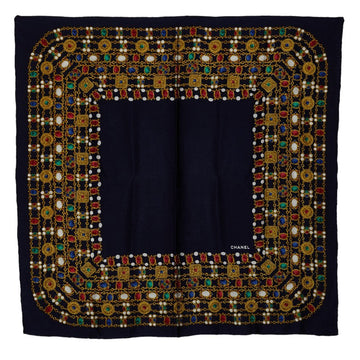 Chanel Chain Color tone Scarf Navi Gold Multicolor Silk   Chanel (Chanel)