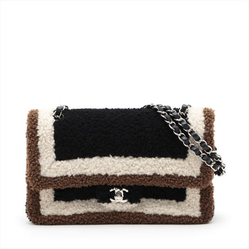 Chanel Cocono mark Mouton Double Flap Double Chain Top Bag Black x Brown Silver  23rd
