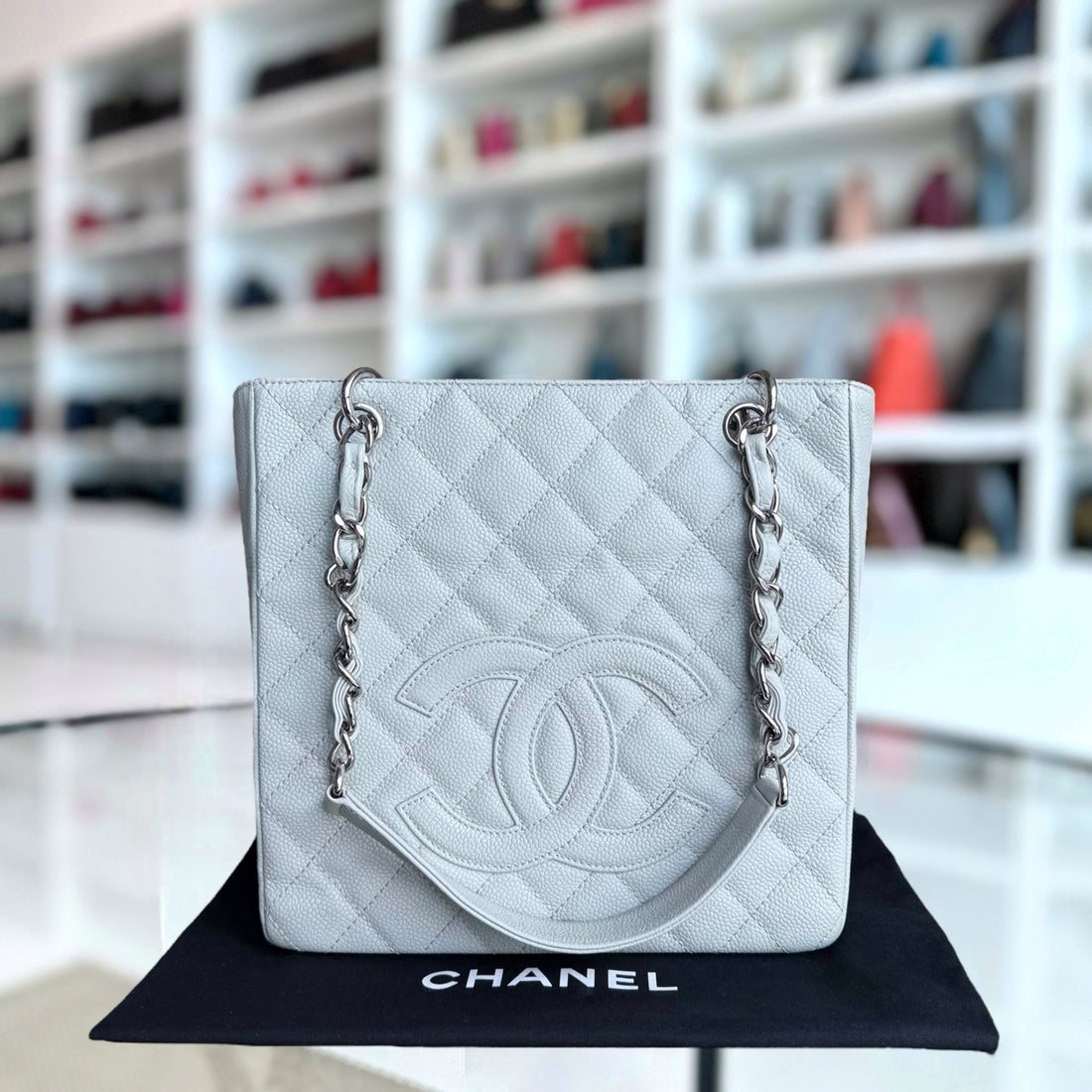 Chanel PST Petite Shopping Tote - Togo/epsom/caviar/clemence/callfskin/cowhide/lambskin Quilted Light Mint Cyan Silver Hardware