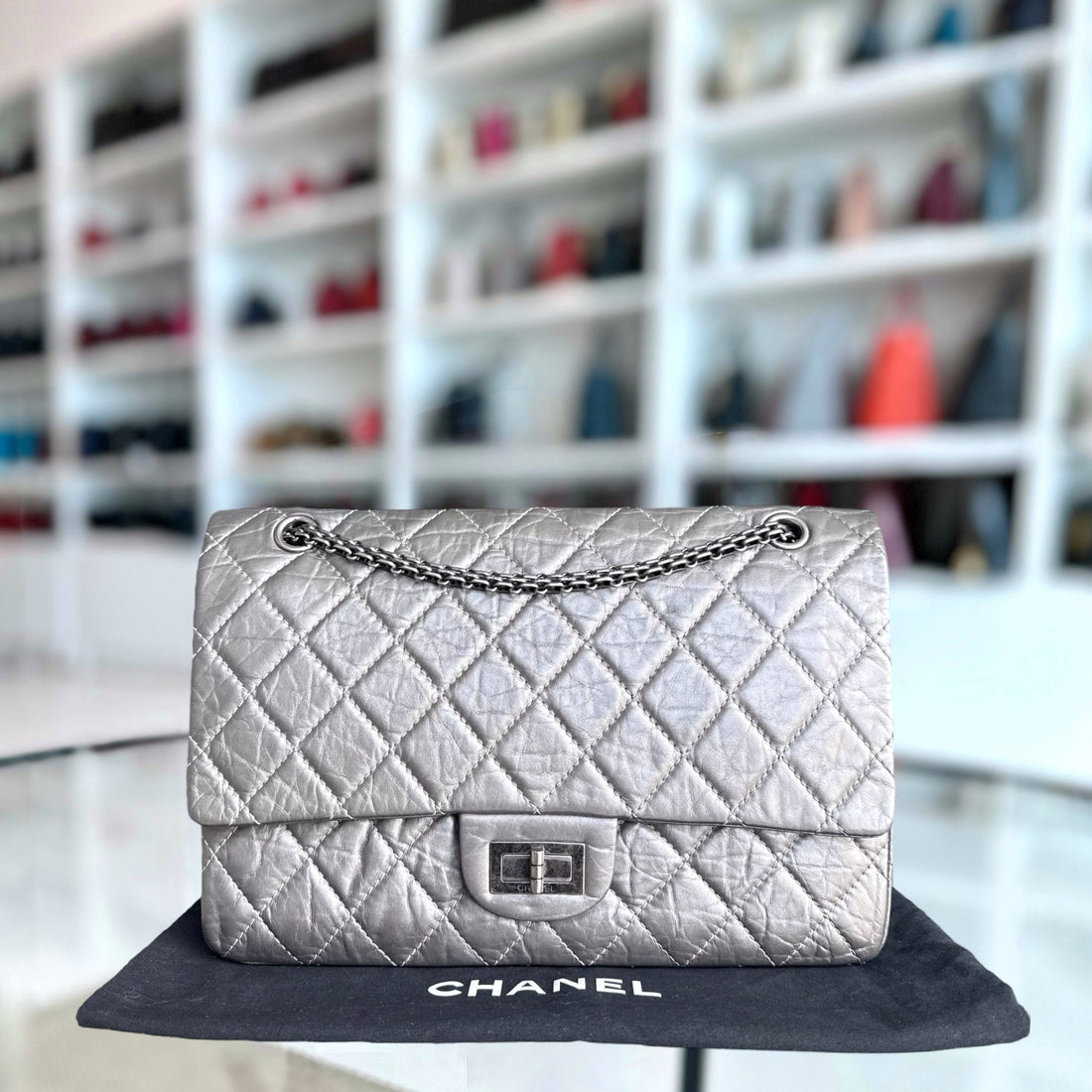 Chanel 2.55 Reissue 227 Large - Quilted Aged CalBNkin Silver Ruthenium Silver Hardware Series 14
