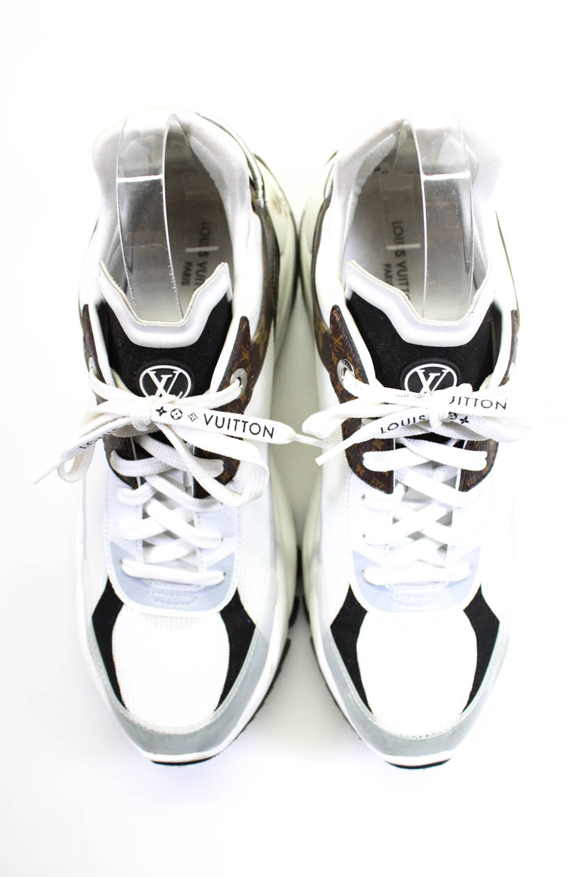 Louis Vuitton Womens White Brown Run 55 Monogram Sneakers Shoes